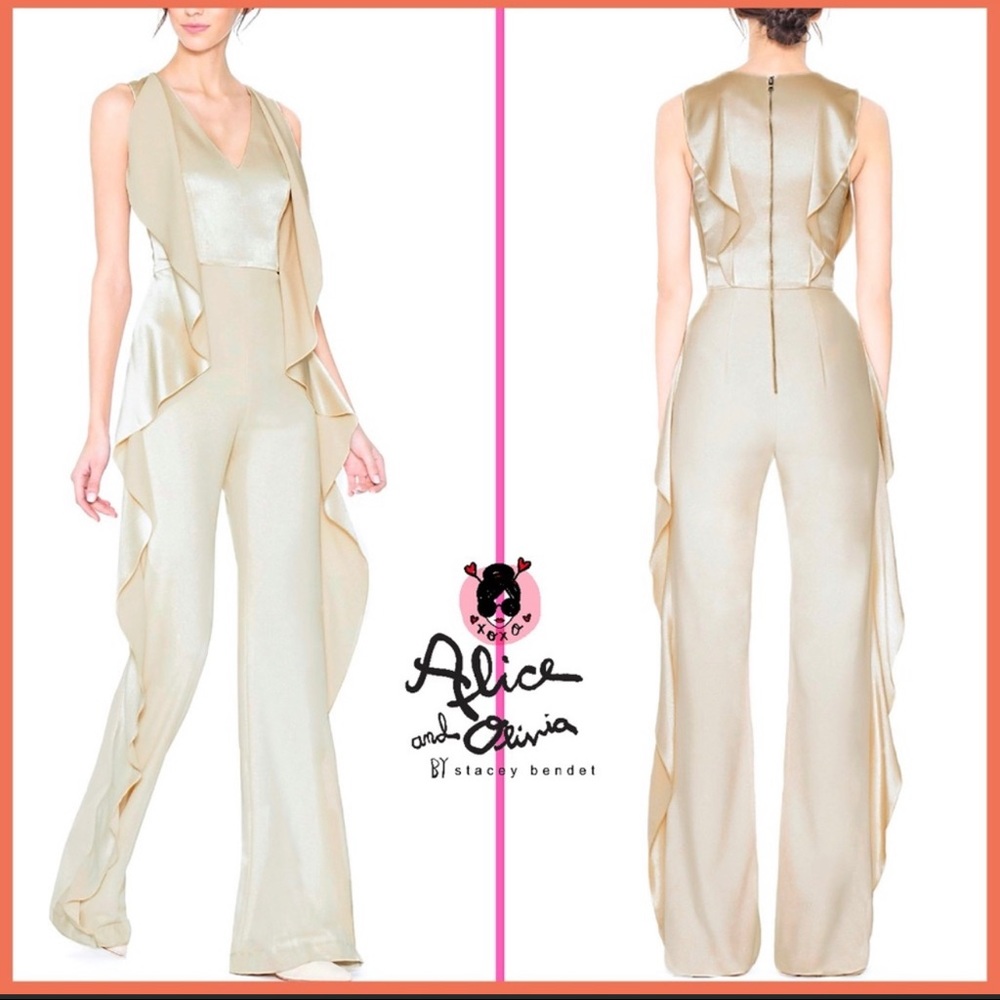 🏷 🆕 Alice + Olivia Light Champagne Gold Sarandon Jumpsuit